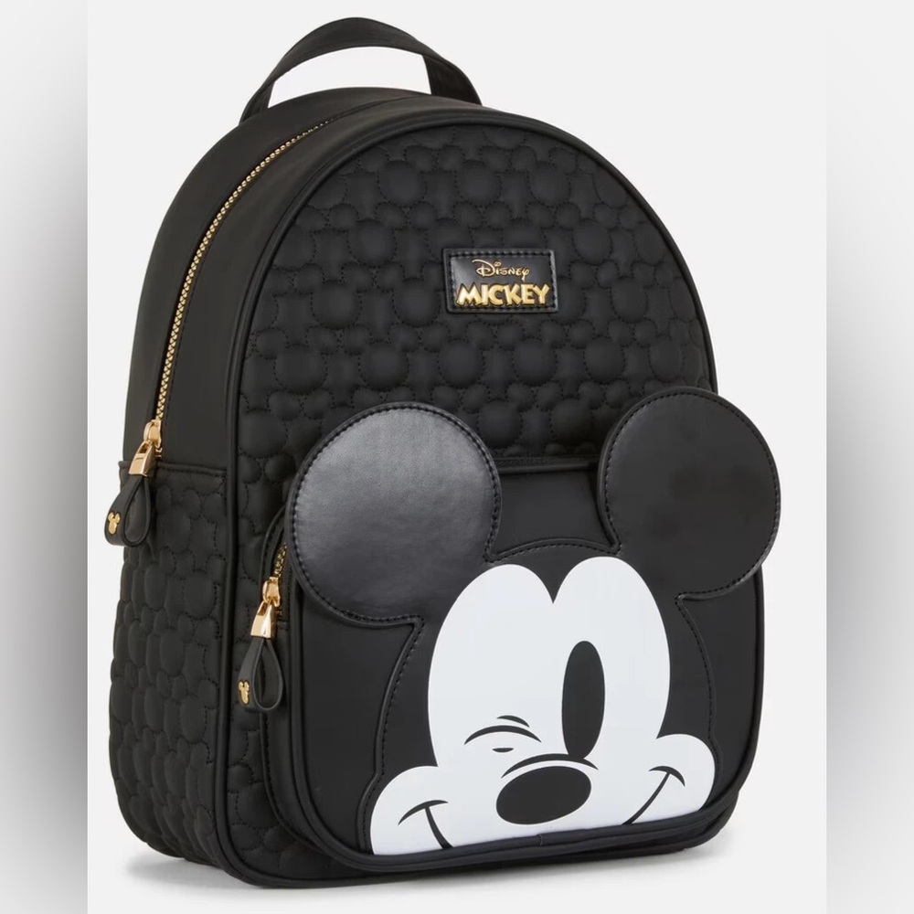 Primark Black Quilted Mickey Mouse Mini Backpack with Gold Hardware Accent